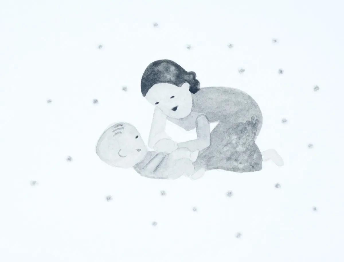 엄마가 아기를 돌보는 일러스트